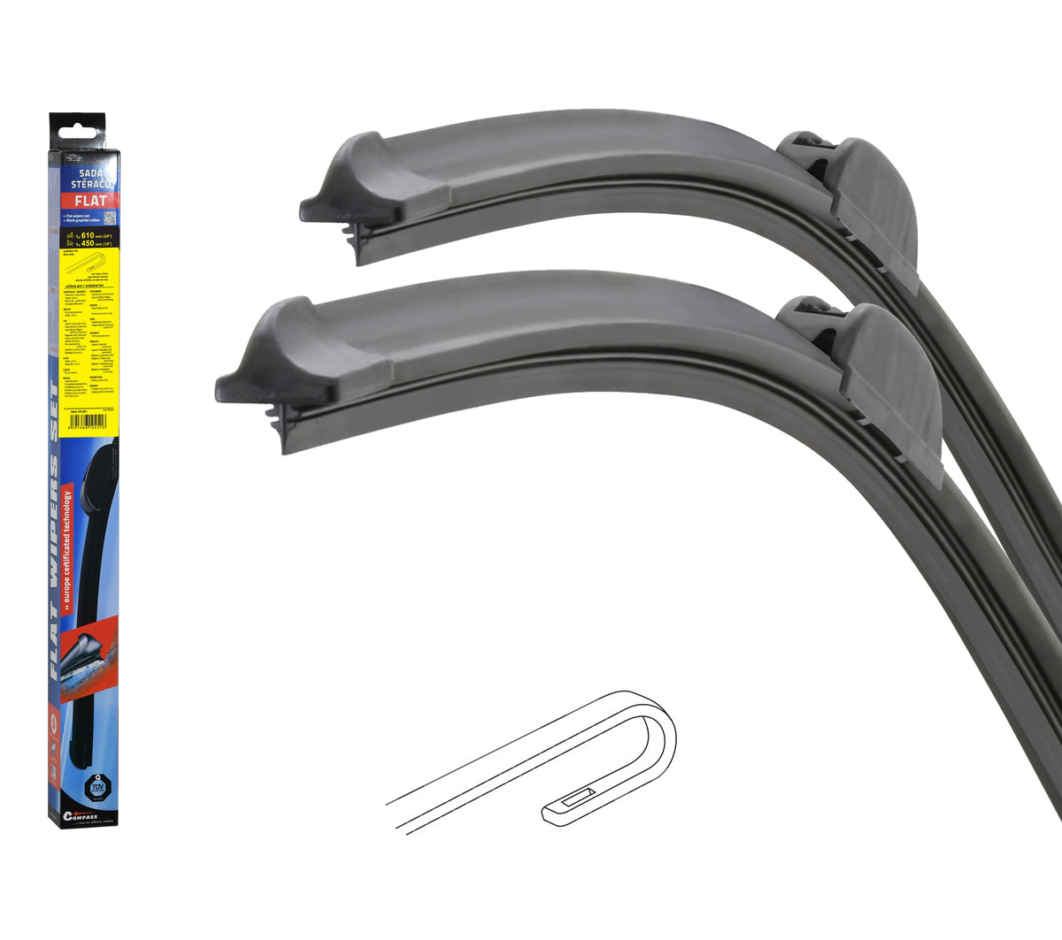SADA Stěračů FLAT SET (HOOK) 610+450mm